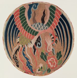 Médaillon avec feng-huang et pivoine (tapisserie, soie et or enroulé) - Chinese School