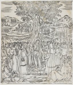 Saint Jean-Baptiste Prêchant, planche de Giulio Alenis Tianzhu jiangsheng zhuxiang jingjie (Une Histoire Illustrée du Seigneur du Ciel Incarné en Chair), Église de Jinjiang, Fujian - Chinese School