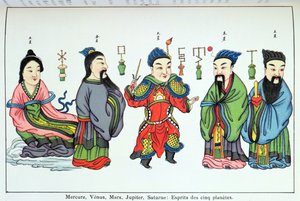 Les esprits des cinq planètes, Mercure, Vénus, Mars, Jupiter et Saturne, reproduits dans Recherche sur les superstitions en Chine par le Père Henri Doré et publié en 1911