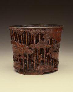 Grand pot à pinceaux avec les Sept Sages de la Forêt de Bambous à leurs activités littéraires dans une forêt de bambous, période Kangxi (1662-1722), dynastie Qing