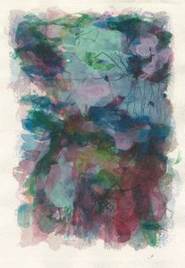 Composition abstraite, Série organique/végétale, 2021 (aquarelle, gouache et fusain sur papier aquarelle)