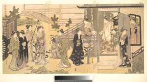 Une scène déguisée du Dit du Genji (Fūryū Yatsushi Genji), chapitre 33, «Feuilles de glycine (Fuji no uraba)» - Chobunsai Eishi