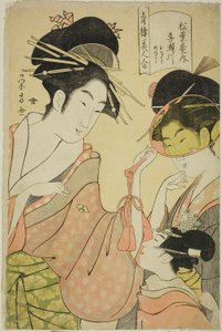 Beautés des quartiers de plaisir : Kisegawa du Matsubaya avec les assistantes Onami et Menami - Chobunsai Eishi