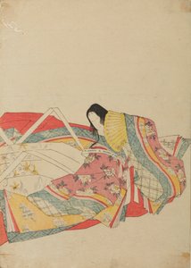 Dame de cour assise avec un éventail jaune, planche de l