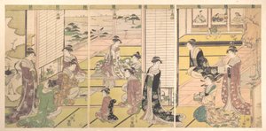 Hommage aux trois dieux de la poésie : femmes composant des poèmes - Chobunsai Eishi