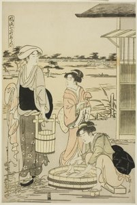 Ono no Komachi lavant le cahier, de la série Les sept Komachi à la mode (Furyu nana Komachi) - Chobunsai Eishi