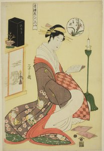 Wakana de la Matsubaya, de la série "Beautés des Quartiers de Plaisir comme les Six Immortels Floraux (Seiro bijin rokkasen)" - Chobunsai Eishi