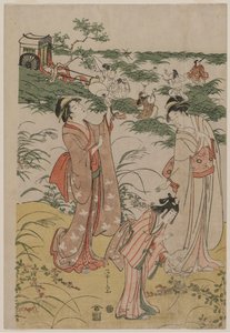 Femmes chassant des criquets sur une lande d