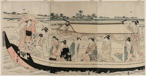 Femmes dans un bateau de plaisance sur la rivière Sumida