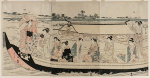 Femmes dans un bateau de plaisance sur la rivière Sumida, début des années 1790 - Chobunsai Eishi