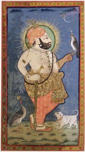 Maharana Bhim Singh de Mewar avec un faucon, Udaipur (Mewar) Rajasthan, c.1805 (gouache avec or sur tissu)