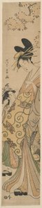 Courtisane et son assistante sous un cerisier - Chokosai Eisho