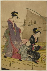 Femmes sur un bateau de pêche - Chokosai Eisho