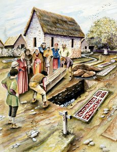 Enterrement viking dans un cimetière, York, Yorkshire, 10ème siècle, vers 2000 - Chris Evans