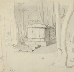 Tombe en pierre dans une forêt, verso : Étude d