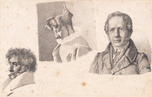 Feuille avec trois portraits : Maître boulanger Købke, Sophie Krohn et N. Feilberg - Christen Købke