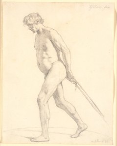 Modèle académique masculin marchant, tirant des cordes - Christen Købke
