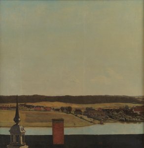 Crête de toit du château de Frederiksborg avec vue sur le lac, la ville et la forêt - Christen Købke