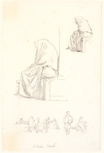 Skitseblad avec études de vieille femme assise et figures priantes - Christen Købke