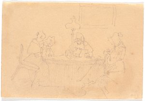Intérieur du soir. Quatre dames autour d