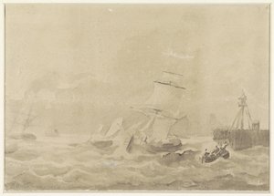 Mer agitée avec des voiliers - Christiaan Cornelis Kannemans