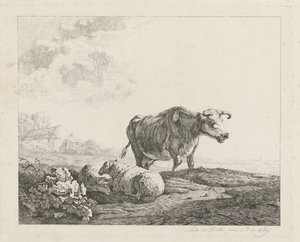 Paysage avec une vache et deux moutons - Christiaan Godfried Schutze van Houten