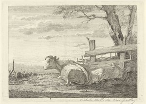 Bétail se reposant dans un paysage - Christiaan Godfried Schutze van Houten
