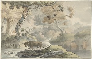 Paysage forestier avec un taureau