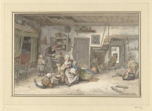 Intérieur avec famille de paysans - Christiaan Josi