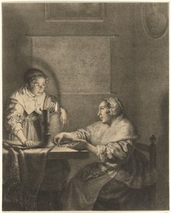 Intérieur avec dame et servante à la lumière des bougies