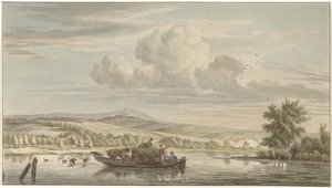 Vue de rivière avec un bateau de foin - Christiaan Josi
