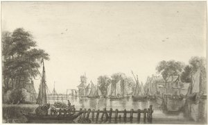 Vue de rivière avec des voiliers