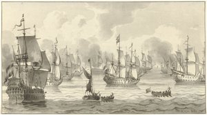 Vue de mer avec flotte de guerre - Christiaan Josi