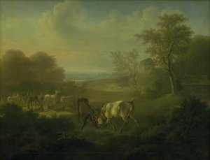 Cerfs dans le parc aux cerfs, en arrière-plan l