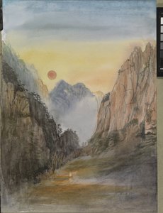 Soleil rose (or) Montagnes jaunes, 2015 (aquarelle sur papier) - Christian Furr