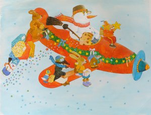 Avion de Noël avec bonhomme de neige