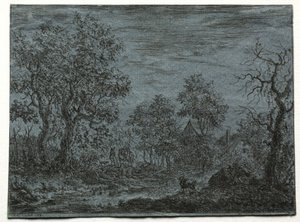 Une petite rivière au premier plan avec une vache et une chèvre, 1744 - Christian Ludwig von Hagedorn