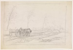 Paysage avec arbres sans feuilles et une charrette de travail - Christian Mourier Petersen
