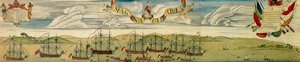 Vue en perspective du blocus du port de Boston, vers 1768
