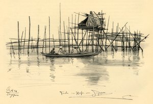 Maison sur pilotis et pêcheurs dans le port de Singapour - Christian Wilhelm Allers