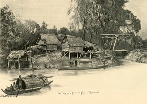 Maisons sur pilotis, Bangkok, Siam, 1898 - Christian Wilhelm Allers