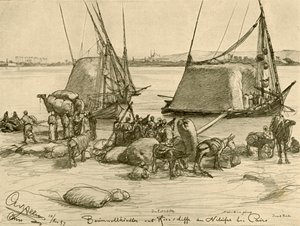 Chargement de coton sur des bateaux à grains, Rivière Nil, Le Caire, Égypte, 1898 - Christian Wilhelm Allers