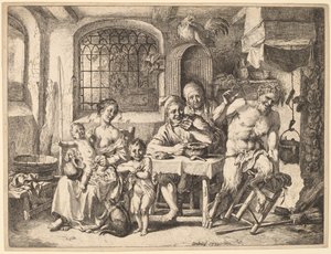 Un Satyre visitant une famille de paysans