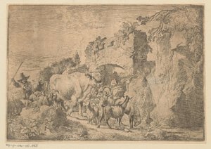 Berger avec troupeau près d