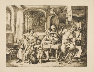 Satyre dans une maison de paysan, dans le style de Jordaens