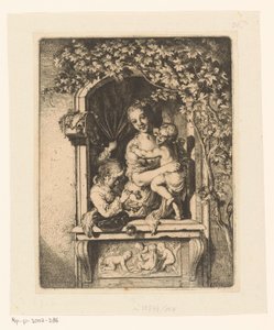 Femme avec enfants dans une fenêtre décorée - Christian Wilhelm Ernst Dietrich