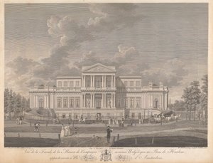 Welgelegen: Vue de la façade de la maison de campagne nommée Welgelegen au Bois de Harlem, appartenant à M. Henry Hope d