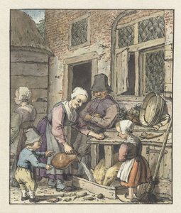 Famille de paysans nourrissant les cochons - Christina Chalon