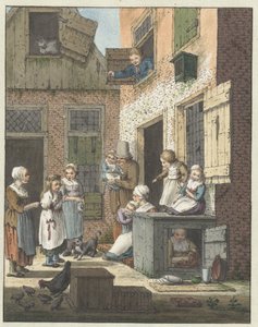 Groupe de personnes devant la porte d