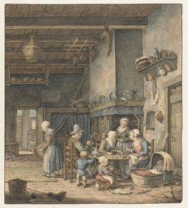 Intérieur avec une famille de paysans autour de la table - Christina Chalon